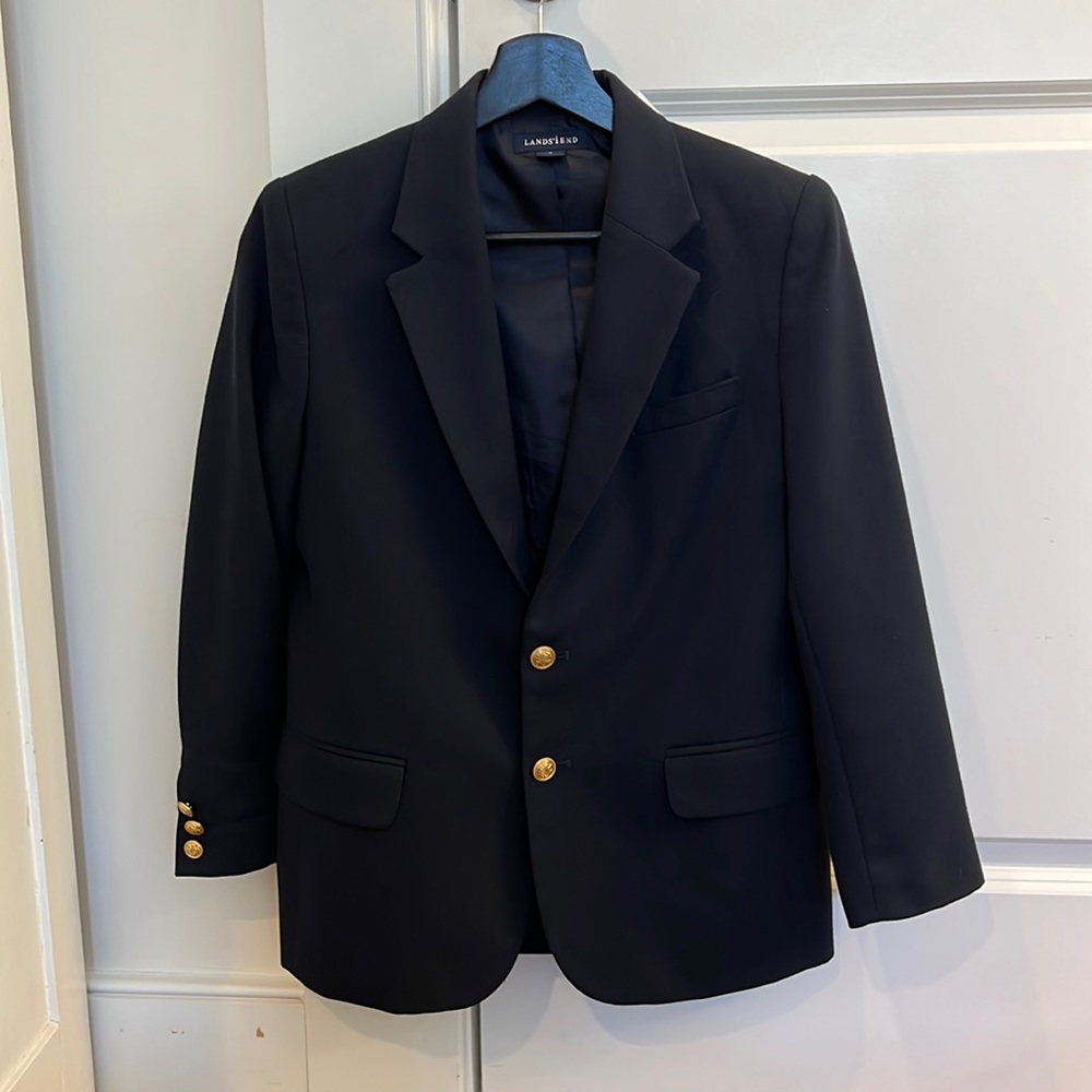 Lands End Navy hopsack blazer, size 12